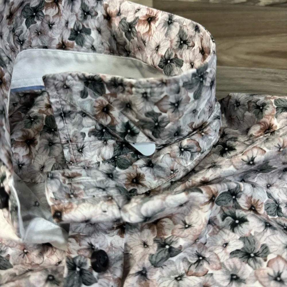 Ted Baker London Regular Fit Leaf Print Mens Button Down Shirt Size 16